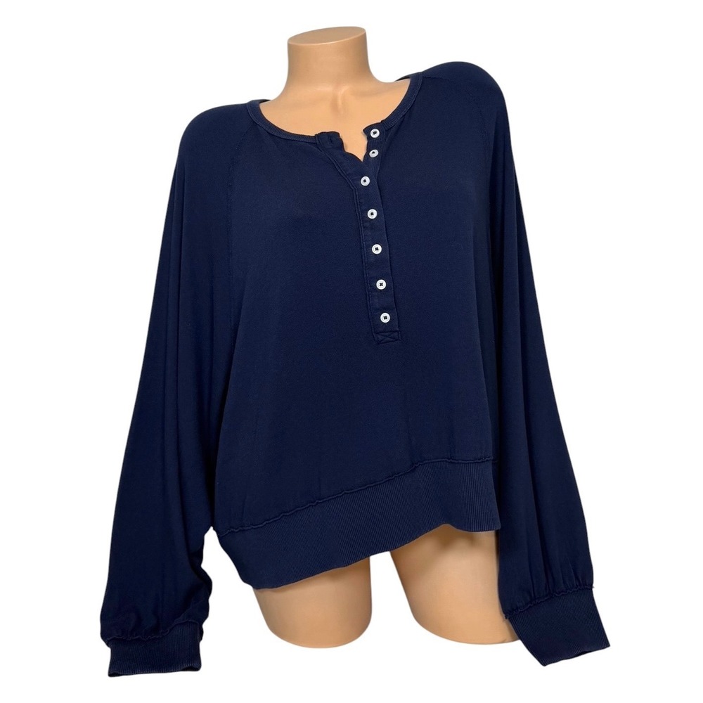 Aerie Women's XL Navy Blue Ribbed Oversized Long Sleeve Relaxed Fit Pullover Top
